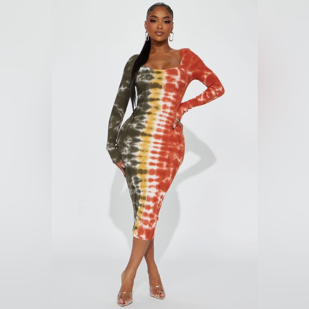 Fashion Nova Multicolor Tie-Dye Long Sleeve Dress